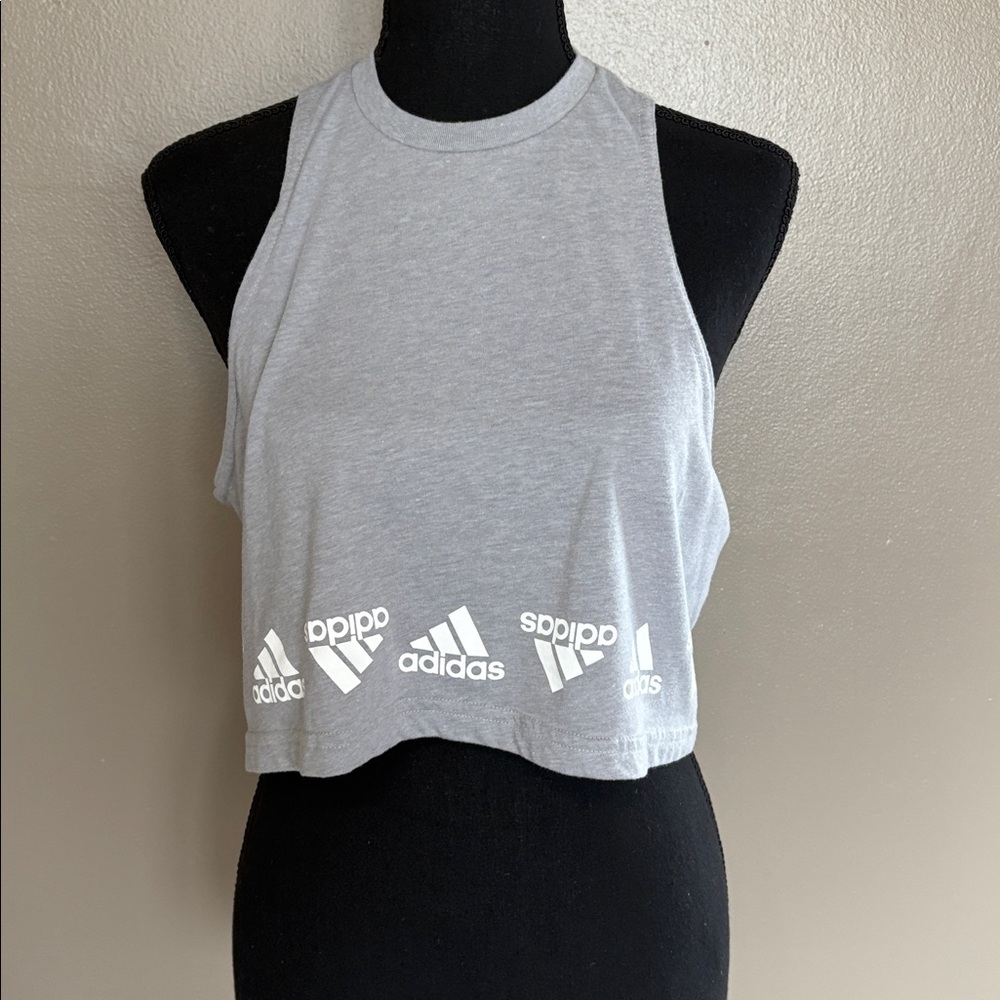 Adidas Light Gray Cropped Tank Size Medium
